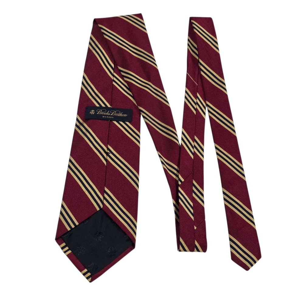 Brooks Brothers REPP Striped‎ Silk Tie Burgundy Gold Made in USA Classic Preppy
